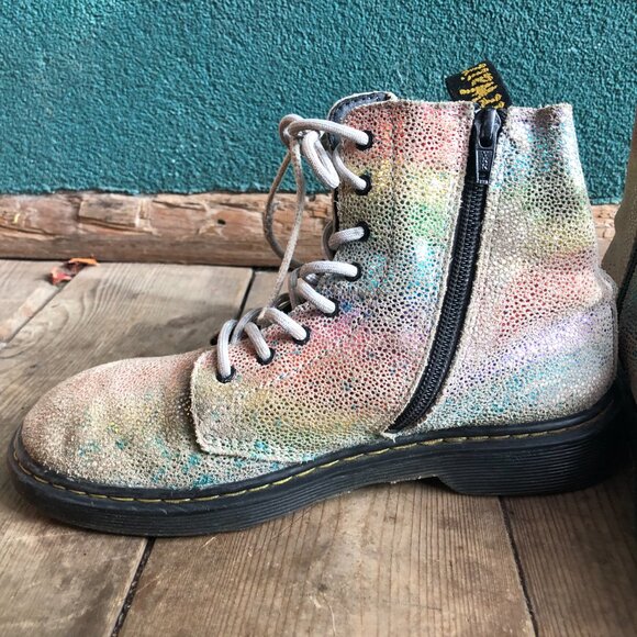 Dr Martens 1460 Pascal Boots Girls Size 6 US Rainbow Glitter Leather Laces Zip - Picture 7 of 10